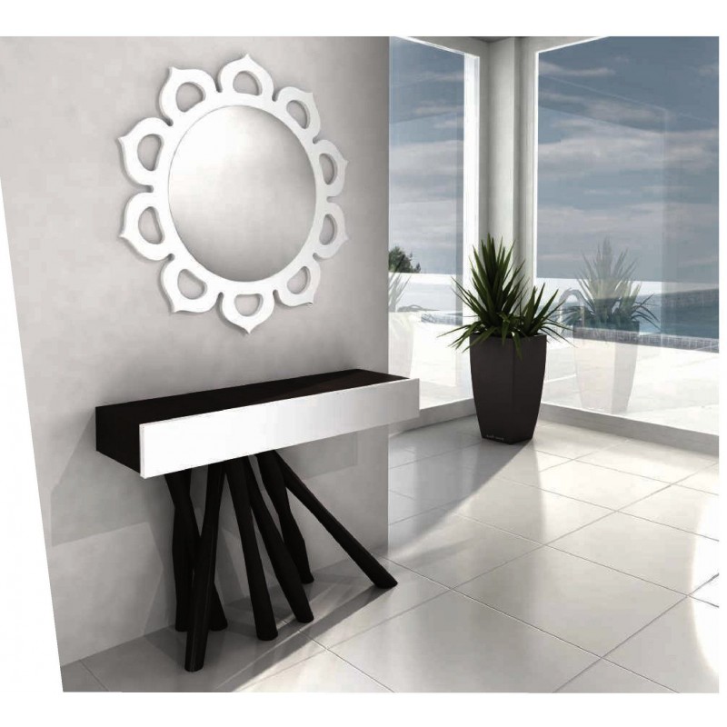console design noire et blanche 1 tiroir jade et miroir soleil
