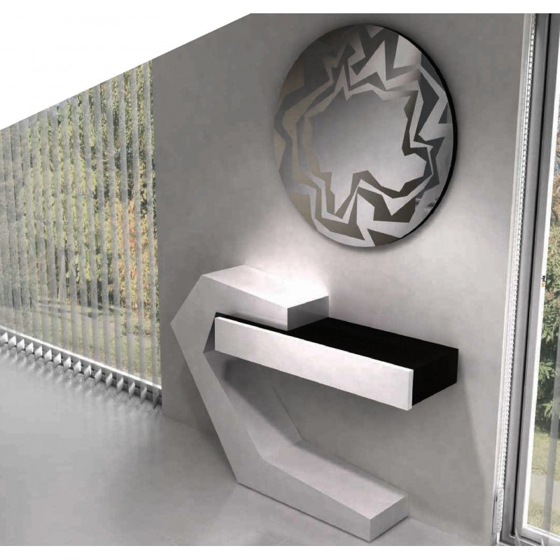 console design noire et blanche 1 tiroir fortis et miroir rond