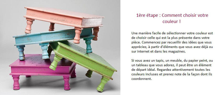 table basse rose, verte, bleue